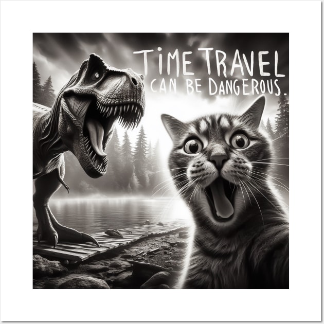 Cat selfie with dinosaur Time Travel Wall Art by TomFrontierArt